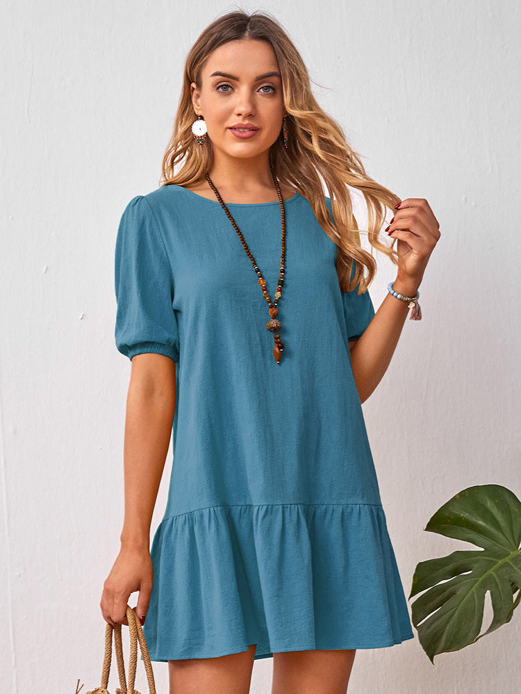 Short Sleeve Cotton Linen Ladies Dress