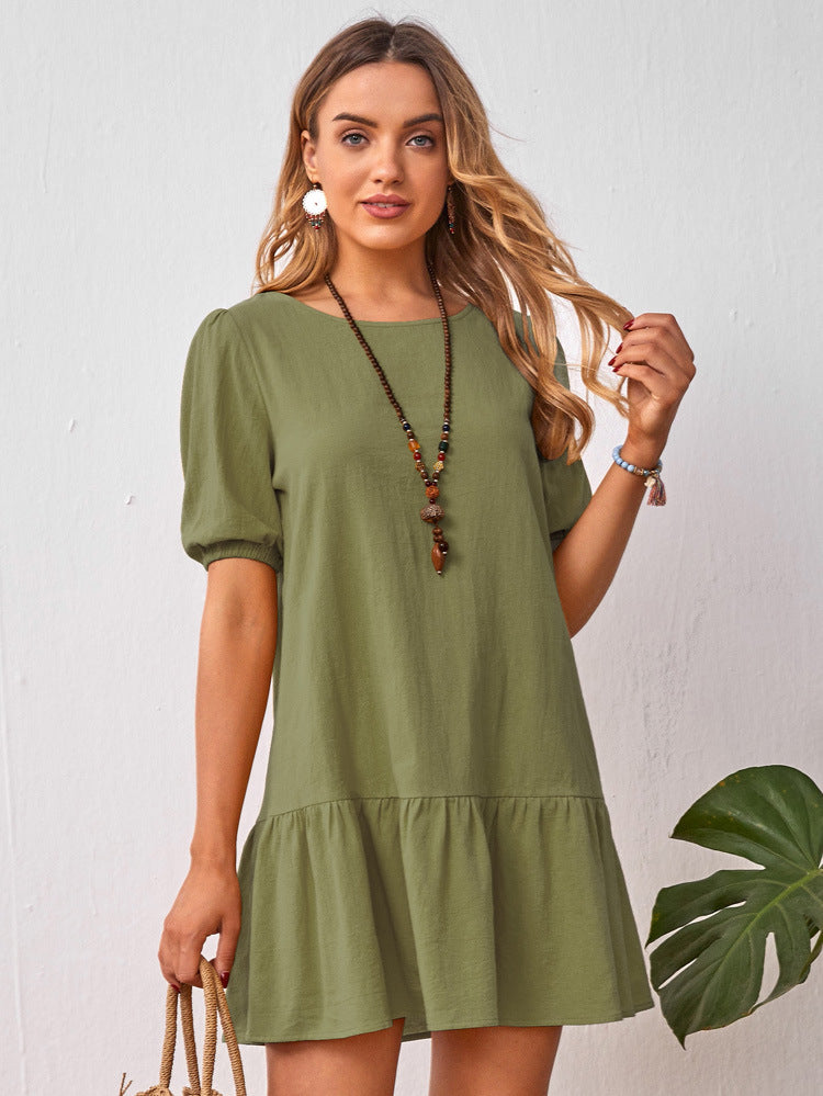 Short Sleeve Cotton Linen Ladies Dress