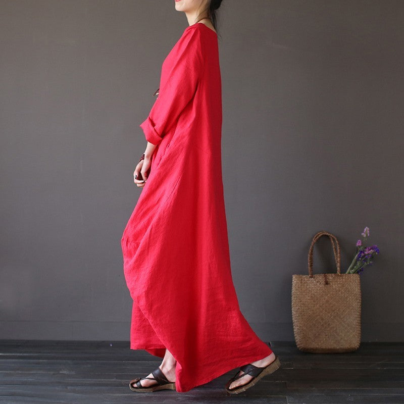 Oversized cotton and linen maxi dress