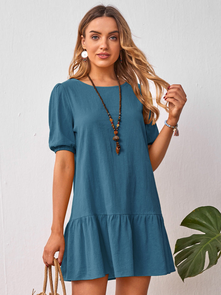 Short Sleeve Cotton Linen Ladies Dress