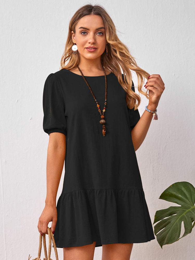 Short Sleeve Cotton Linen Ladies Dress