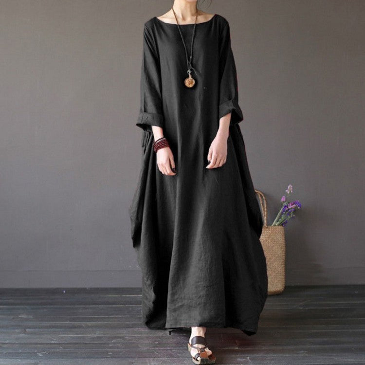 Oversized cotton and linen maxi dress